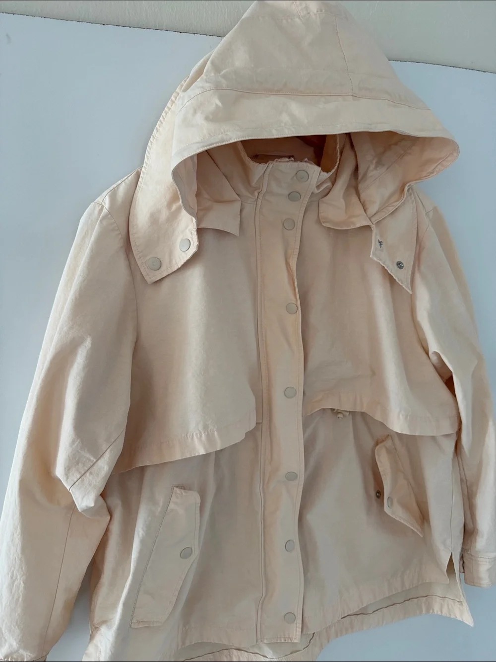 J Crew Perfect Lightweight Jacket beige Hooded Rain Utility Coat Womens XL